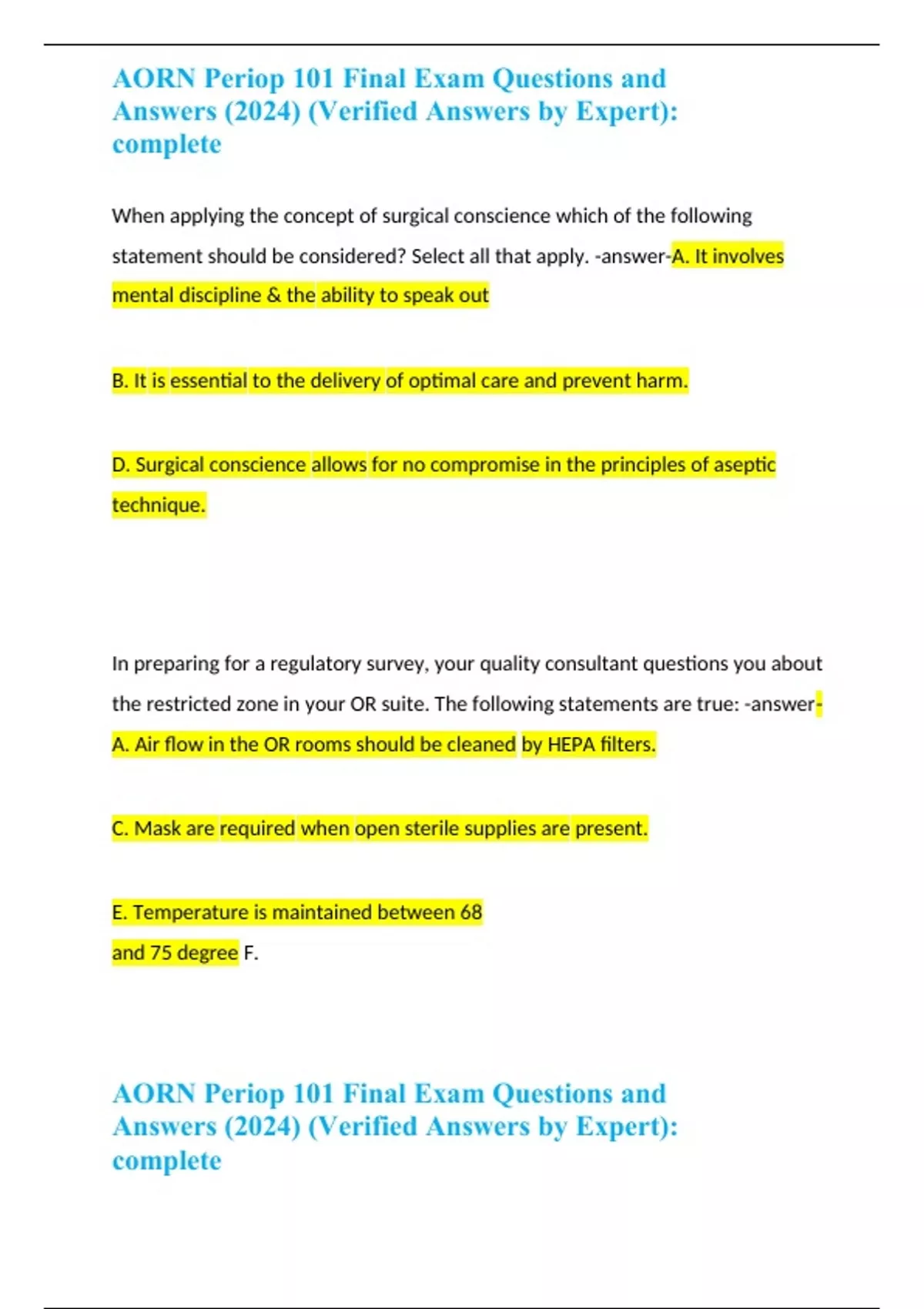 AORN Periop 101 Final Exam Questions And Answers (2024) - AORN PERIOP ...