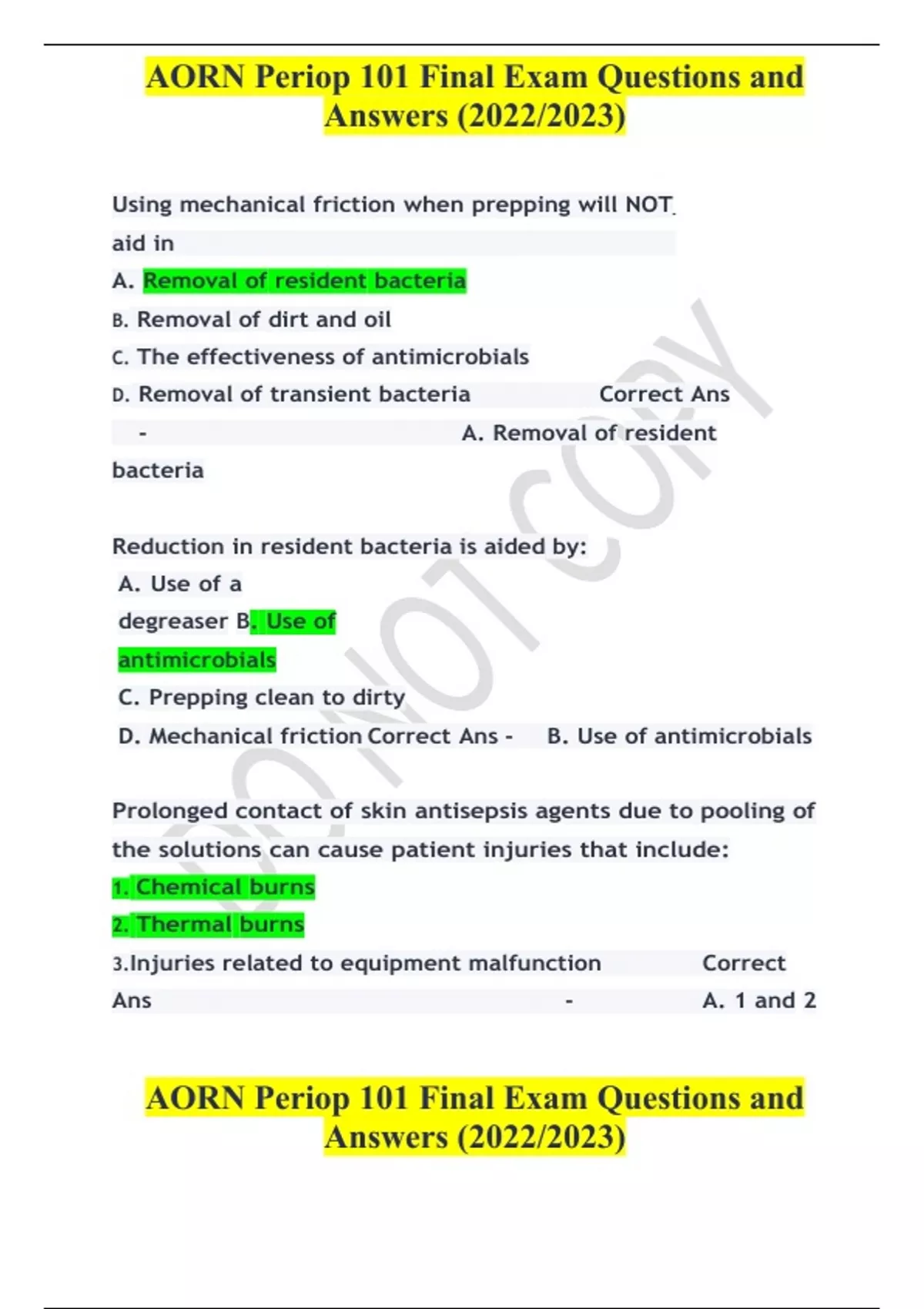 AORN Periop 101 Final Exam Questions And Answers (2024) - AORN PERIOP ...