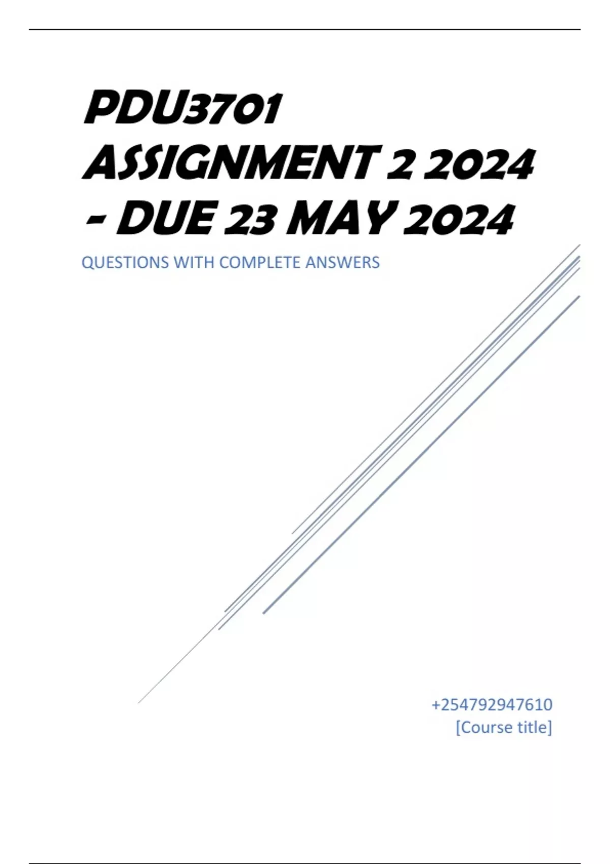 PDU3701 Assignment 2 2024 - DUE 23 MAY 2024 - PDU3701 (PDU3701) - Stuvia SA