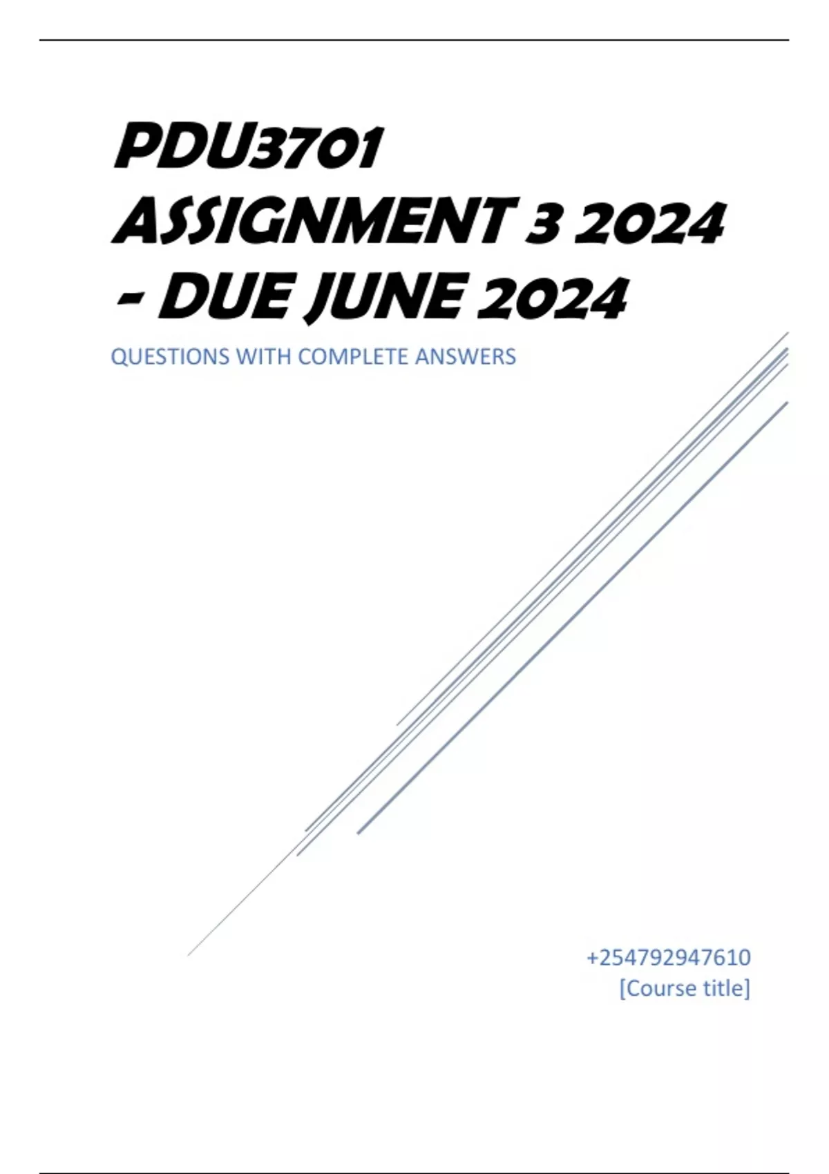 PDU3701 Assignment 3 2024 - DUE JUNE 2024 - PDU3701 (PDU3701) - Stuvia SA