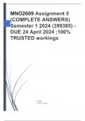 MNO2609 Assignment 5 (COMPLETE ANSWERS) Semester 1 2024 (399385) - DUE 24 April 2024 ;100% TRUSTED workings, explanations and solutions.