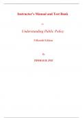 Instructor Manual with Test Bank for Understanding Public Policy 15th Edition By Thomas Dye (All Chapters, 100% Original Verified, A+ Grade)