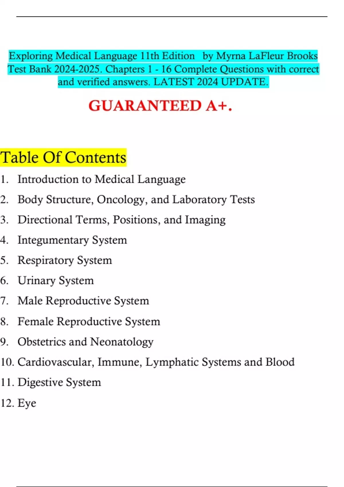 Exploring Medical Language 11th Edition by Myrna LaFleur Brooks Test ...