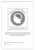 APPLICATION FOR CHARITY FUNDING TO ALLOW FOR THE PROVISION OF PERSONAL THERAPIES AND LOCAL MENTAL HEALTH AWARENESS CAMPAIGNS