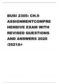 BUSI 2305: CH.9 ASSIGNMENTCOMPRE HENSIVE EXAM WITH REVISED QUESTIONS AND ANSWERS 2020 /2021A+