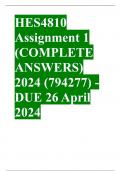 HES4810 Assignment 1 (COMPLETE ANSWERS) 2024 (794277) - DUE 26 April 2024