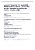 ACCOUNTING AND THE BUSINESS ENVIRONMENT Chapter 1  Exam With Correct Questions And Answers | Verified Solutions 2024