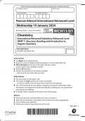 Pearson Edexcel A-Level Chemistry  Advanced Subsidiary/Advanced Level UNIT 1: Structure, Bonding and Introduction to Organic Chemistry  January 2024 Authentic Marking Scheme Attached
