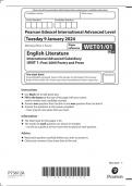 Pearson Edexcel A-Level English Literature  Advanced Subsidiary UNIT 1: Post-2000 Poetry and Prose January 2024 Authentic Marking Scheme Attached