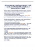 Antepartum: prenatal assessment study Guide Questions with Ascertained solutions 2023/2024