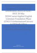 Exam (elaborations) ENG1516 Assignment 2 (COMPLETE ANSWERS) 2024 (247424) - DUE 20 May 2024 •	Course •	Applied English Literature Foundation Phase (ENG1516) •	Institution •	University Of South Africa (Unisa) •	Book •	Teaching English as a first additional