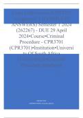 Exam (elaborations) CPR3701 Assignment 2 (COMPLETE ANSWERS) Semester 1 2024 (262267) - DUE 29 April 2024 •	Course •	Criminal Procedure - CPR3701 (CPR3701) •	Institution •	University Of South Africa (Unisa) •	Book •	Criminal Procedure Handbook CPR3701 Assi