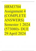 HRM3704 Assignment 4 (COMPLETE ANSWERS) Semester 1 2024 (573080)- DUE 29 April 2024