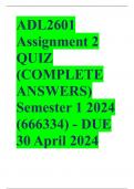 ADL2601 Assignment 2 QUIZ (COMPLETE ANSWERS) Semester 1 2024 (666334) - DUE 30 April 2024