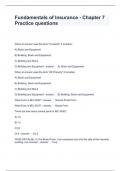 Fundamentals of Insurance - Chapter 7 Practice questions and answers 2024