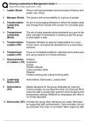 Summary -  Nursing leadership and management |Nursing Leadership & Management: Exam 1