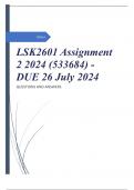 LSK2601 Assignment 2 2024 (533684) - DUE 26 July 2024