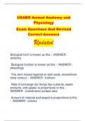 USABO Animal Anatomy and  Physiology Exam Questions And Revised  Correct Answers  Updated