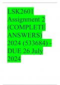 LSK2601 Assignment 2 (COMPLETE ANSWERS) 2024 (533684) - DUE 26 July 2024