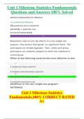 Unit 1 Milestone Statistics Fundamentals Questions and Answers 100% Solved