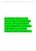 MASTERY EXAM, CAR SALES TEST COLORADO EXAM | 257 QUESTIONS AND VERIFIED ANSWERS (GRADED A) (LATEST UPDATE 2024 GRADED A+.