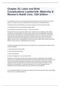 Chapter 32: Labor and Birth Complications Lowdermilk: Maternity & Women's Health Care, 12th Edition exam questions and verified  correct answers 2024