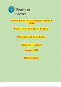 Pearson Edexcel GCSE Religious Studies B (1RB0) Paper 3: Area of Study 3 – Religion, Philosophy and Social Justice Option 3F – Judaism Summer 2023 Mark scheme