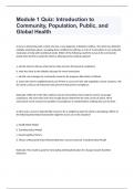 Module 1 Quiz: Introduction to Community, Population, Public, and Global Health exam with 100% complete solutions