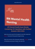 ATI Mental Health Exam Retake Containing 151 Questions with Verified Answers 2024-2025.