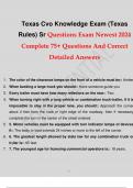 Texas Cvo Knowledge Exam (Texas Rules) Sr Questions Exam Newest 2024 Complete 75+ Questions And Correct Detailed Answers