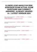 ILLINOIS LEAD INSPECTOR RISK ASSESSOR EXAM ACTUAL EXAM QUESTIONS AND CORRECT ANSWERS | ALREADY GRADED A+ | LATEST VERSION 2024