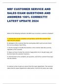 NRF CUSTOMER SERVICE AND  SALES EXAM QUESTIONS AND  ANSWERS 100% CORRECT!!! LATEST UPDATE 2024