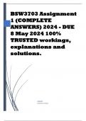 BSW3703 Assignment 1 (COMPLETE ANSWERS) 2024 - DUE 8 May 2024 Course Community Work: Theories, Approaches and Models (BSW3703) Institution University Of South Africa (Unisa) Book Social Work Models, Methods and Theories