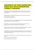 UNIVERSITY OF IOWA MARKETING EXAM 2024 WITH GUARANTEED CORRECT ANSWERS