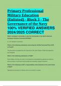 Primary Professional Military Education (Enlisted) - Block 3 - The Governance of the Navy 100% VERIFIED ANSWERS  2024/2025 CORRECT GUARANTEED PASS