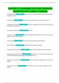 CHAPTER 10- STANDARD COSTS AND VARIANCES QUESTIONS WITH CORRECT ANSWERS|100% verified