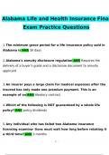 Alabama Life and Health Insurance Final Exam Practice Questions with complete solutions