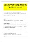 Gold Coast School Real Estate Questions Ch.1- 19 Questions & 100% Verified Answers | Latest  Update | Already Graded A+Gold Coast School Real Estate Questions Ch.1- 19 Questions & 100% Verified Answers | Latest  Update | Already Graded A+