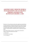 AQUIFER FAMILY MEDICINE 450 REAL EXAM QUESTIONS AND ACCURATELY VERIFIED ANSWERS WITH RATIONALES GRADED A+ 2024 