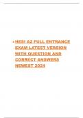 • HESI A2 FULL ENTRANCE  EXAM LATEST VERSION WITH QUESTION AND  CORRECT ANSWERS  NEWEST 2024