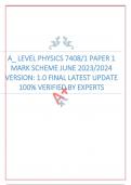 A_ LEVEL PHYSICS 7408/1 PAPER 1 MARK SCHEME JUNE 2023/2024 VERSION: 1.0 FINAL LATEST UPDATE 100% VERIFIED BY EXPERTS 