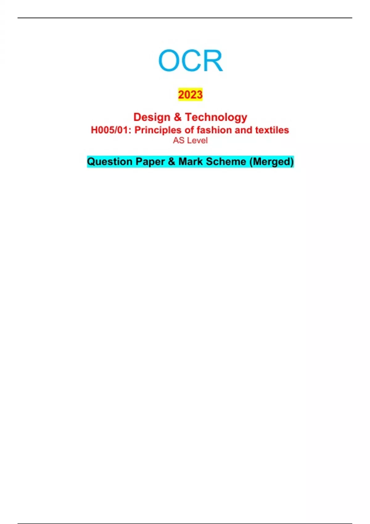 OCR 2023 Design & Technology H005/01: Principles of fashion and ...