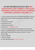 ATI RN PHARMACOLOGY 2019 A 130+ QUESTIONS AND CORRECT DETAILED ANSWERS AND RATIONALES (VERIFIED ANSWERS) ALREADY  GRADED A+!!