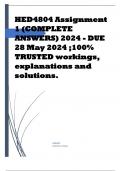 HED4804 Assignment 1 (COMPLETE ANSWERS) 2024 - DUE 28 May 2024 Course Psychology of Education (HED4814) Institution University Of South Africa (Unisa) Book The Psychology of Education