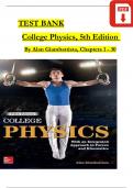 Test bank For College Physics, 5th Edition by Alan Giambattista, Complete Chapters 1 - 30, Verified Latest Version