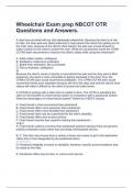Wheelchair Exam prep NBCOT OTR  Questions and Answers.