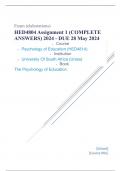 Exam (elaborations) HED4804 Assignment 1 (COMPLETE ANSWERS) 2024 - DUE 28 May 2024 •	Course •	Psychology of Education (HED4814) •	Institution •	University Of South Africa (Unisa) •	Book •	The Psychology of Education HED4804 Assignment 1 (COMPLETE ANSWERS)