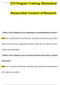 CITI Program Training- Biomedical Responsible Conduct of Research Questions with 100% Correct Answers | Verified | Latest Update