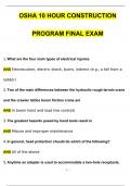 Final Exam OSHA 10 Hour Construction Program Questions with 100% Correct Answers | Verified | Latest Update