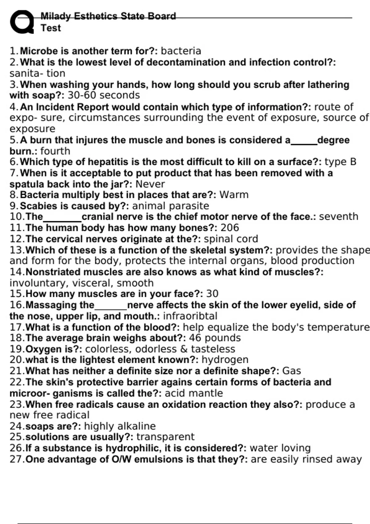 Milady Esthetics State Board Test (Latest 2024/ 2025 Update ...